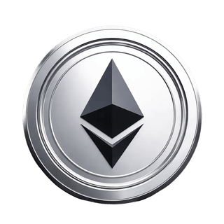 Floating graphic element showing an Ethereum ETH cryptocurrency coin